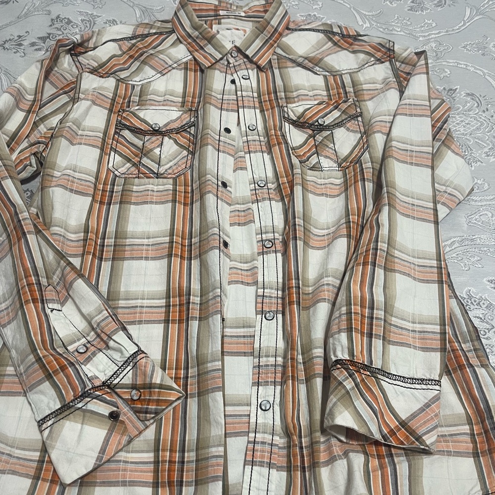 BKE Men's Plaid Shirt in Orange and Brown NWOT XL